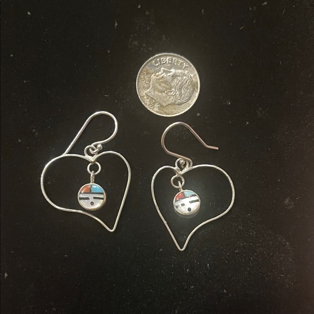 Sterling Silver Navajo Earrings Turquoise, coral & mother of pearl Accents
